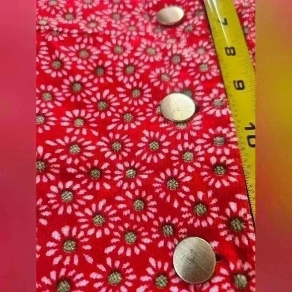 Corduroy Little Girl Dresses Set of 3 Handcrafted Red White Green Flower Pattern - Picture 12 of 15